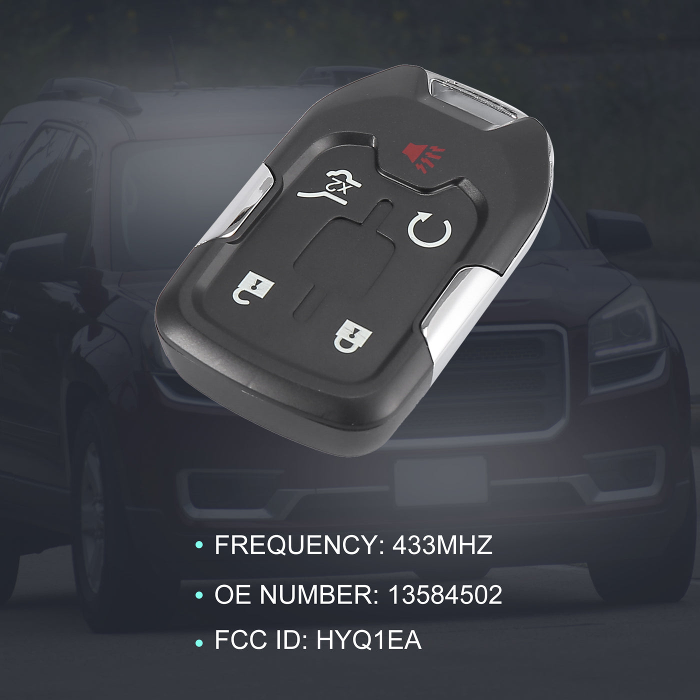X AUTOHAUX HYQ1EA 433MHz Replacement Keyless Entry Remote Car Key Fob for GMC Acadia 2017 2018 2019 2020 13508275 5 Key Button