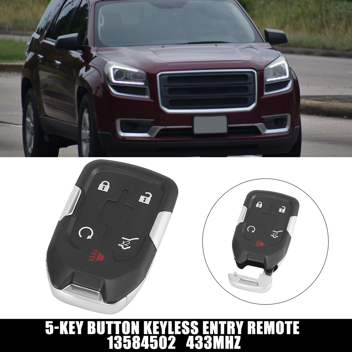 X AUTOHAUX HYQ1EA 433MHz Replacement Keyless Entry Remote Car Key Fob for GMC Acadia 2017 2018 2019 2020 13508275 5 Key Button
