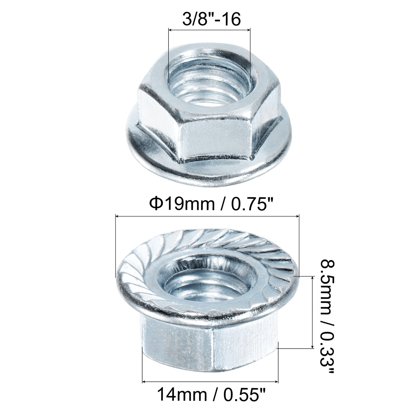 uxcell Uxcell Hex Flange Nuts, Carbon Steel Zinc Plated
