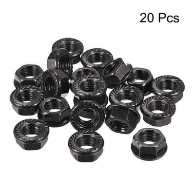 Harfington Uxcell 20pcs M6 Serrated Flange Hex Lock Nuts Carbon Steel Black Oxide Finished