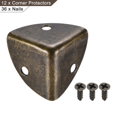 Harfington Uxcell 26x26x26mm Metal Box Corner Protectors Edge Guard Bronze Tone 12pcs