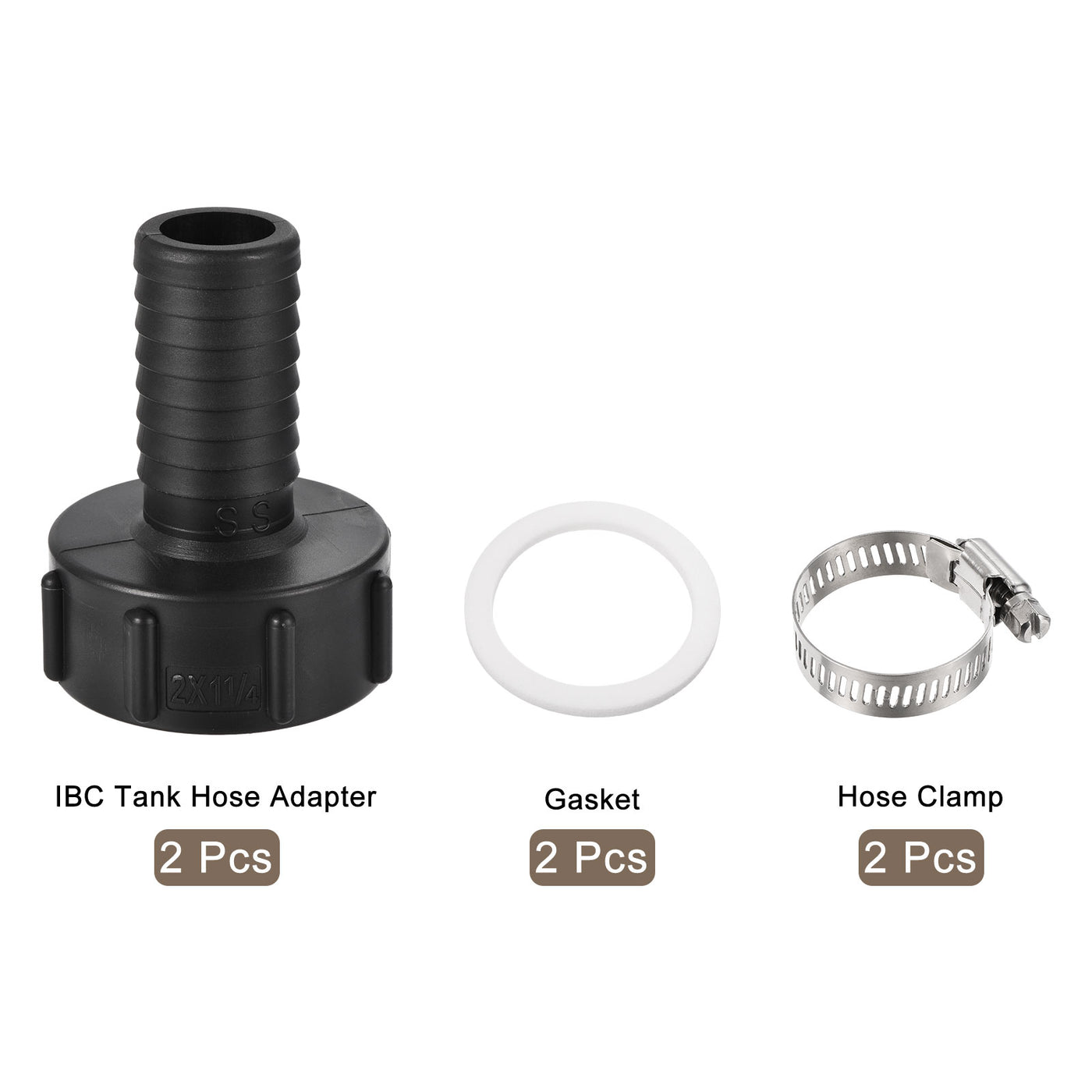 Harfington IBC Tank Hose Adapter 60mm Coarse Thread to 32mm Barbed Hose Connector Fitting Black Pack of 2