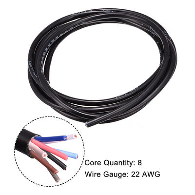 Harfington Extension Wire Power Cable Copper Conductor 8 Core 22 AWG 9.5ft Black