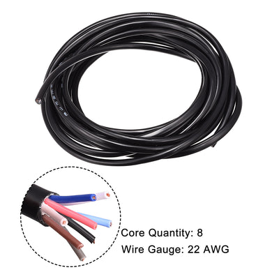 Harfington Extension Wire Power Cable Copper Conductor 8 Core 22 AWG 19.5ft Black