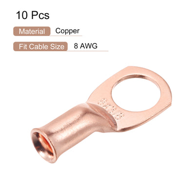 Harfington Battery Cable Ends 0.41 inch 8 AWG Ring Terminals Bare Copper Eyelet 10 Pcs