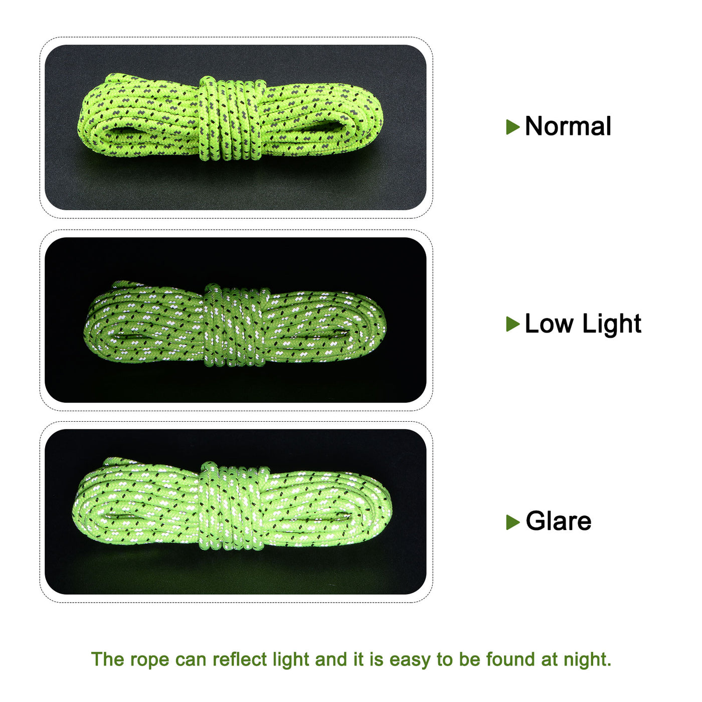 Harfington Tent Rope 2.5mm 16.4ft Polyester Cord Fluorescent Reflective Green 6Pcs