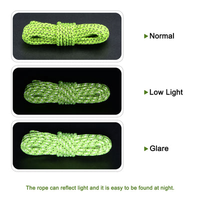 Harfington Tent Rope 2.5mm 16.4ft Polyester Cord Fluorescent Reflective Green 6Pcs