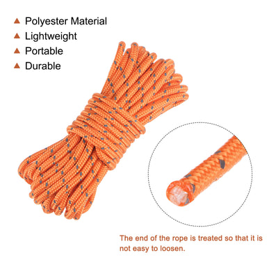 Harfington Tent Rope 3mm 13.12ft Polyester Cord Fluorescent Reflective Orange for Outdoor Camping Canopy 4Pcs