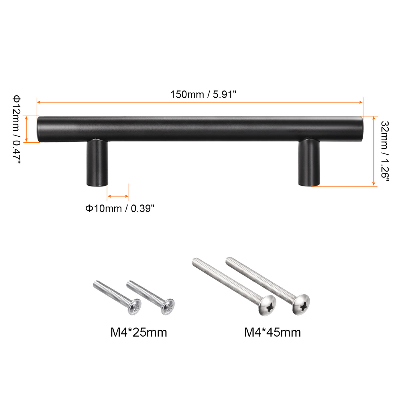 uxcell Uxcell T Bar Pull Handle, 6"(150mm) Length 12mm Dia Stainless Steel Cabinet Pulls 3.8"(96mm) Hole Center Distance, Black