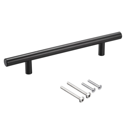 Harfington Uxcell T Bar Pull Handle, 8"(200mm) Length 12mm Dia Stainless Steel Cabinet Pulls 5"(128mm) Hole Center Distance, Black, 2pcs