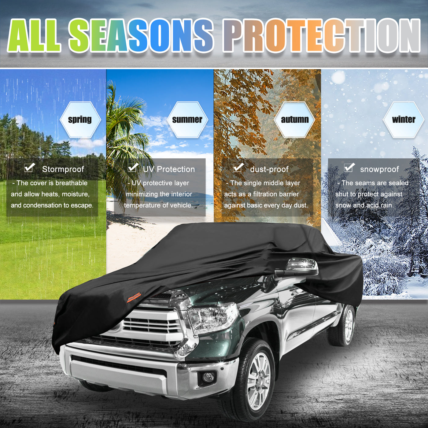 X AUTOHAUX Pickup Truck Car Cover for Toyota Tacoma Crew Cab 4-Door 5.0 Feet Bed Extended Cab 4-Door 6.1 Feet Bed 05-21 Waterproof  Sun Snow Protection 190T PU W/ Driver Door Zipper Black