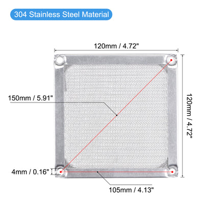 Harfington 120mm Computer Fan Filter Grills Stainless Steel Mesh Dustproof Case Cover for Computers, Pack of 4