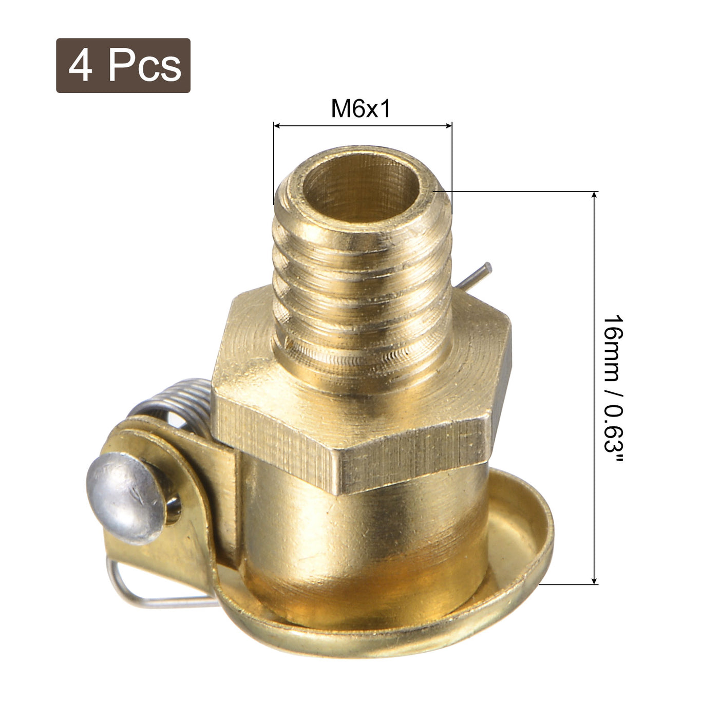 Uxcell Uxcell Spring Grease Oil Cup Cap M6x1 Male Thread Copper Machine Parts 4Pcs