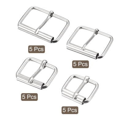 Harfington Uxcell Metal Roller Buckles 4 Sizes for Belts Bags Straps DIY Silver Tone 20pcs
