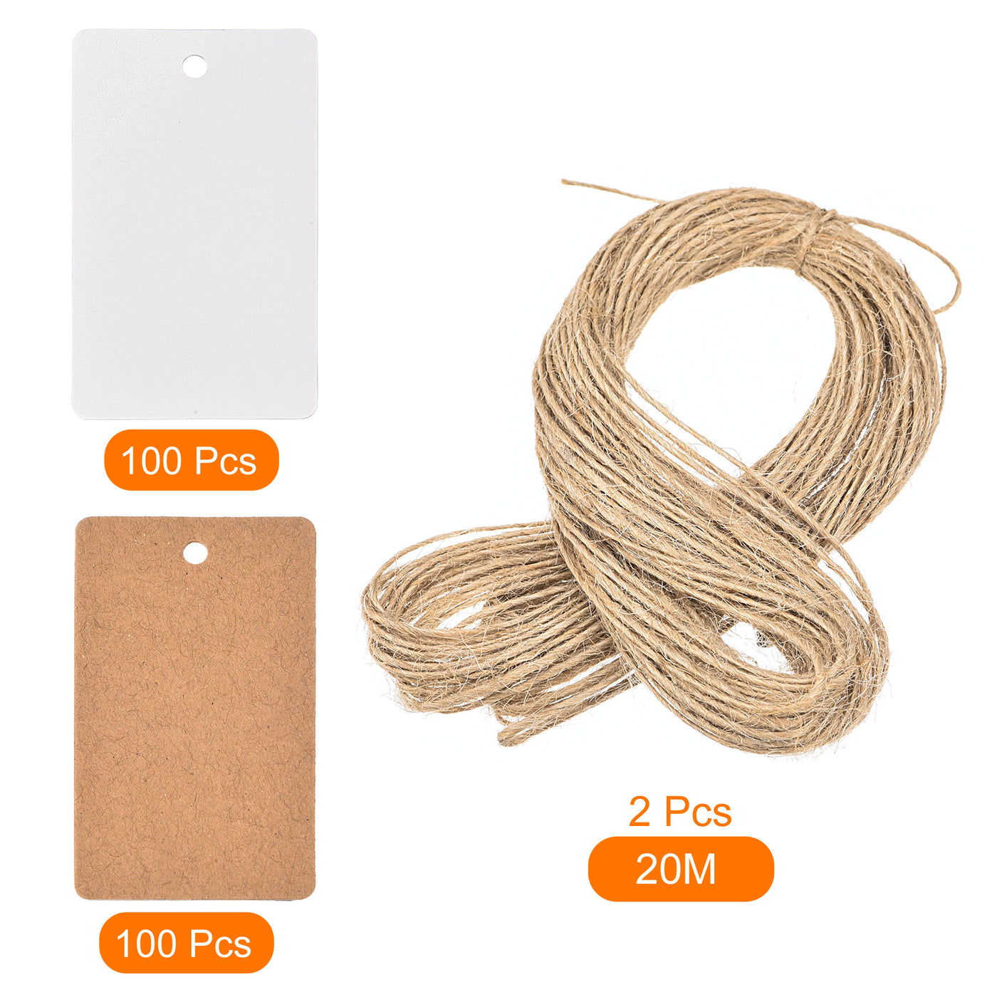 Harfington Rectangle Paper Tags with Twine Rope Khaki,white 50x30mm Length 65.6 Feet 200pcs