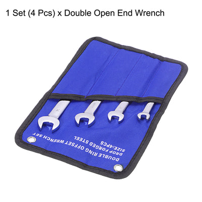 Harfington Uxcell Double Open-End Wrench Set, 5.5-14mm Metric CR-V with Rolling Pouch, 4-Piece