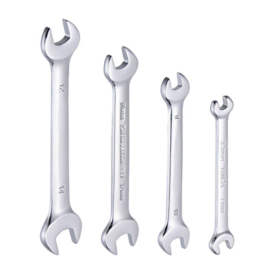 Harfington Uxcell Double Open-End Wrench Set, 5.5-14mm Metric CR-V with Rolling Pouch, 4-Piece
