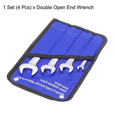Harfington Uxcell Double Open-End Wrench Set, 5.5-22mm Metric CR-V with Rolling Pouch, 4-Piece