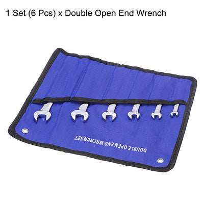 Harfington Uxcell Double Open-End Wrench Set, 5.5-16mm Metric CR-V with Rolling Pouch, 6-Piece
