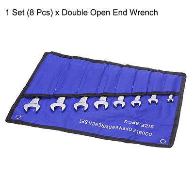 Harfington Uxcell Double Open-End Wrench Set, 5.5-18mm Metric CR-V with Rolling Pouch, 8-Piece