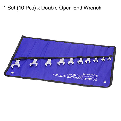 Harfington Uxcell Double Open-End Wrench Set, 5.5-21mm Metric CR-V with Rolling Pouch, 10-Piece
