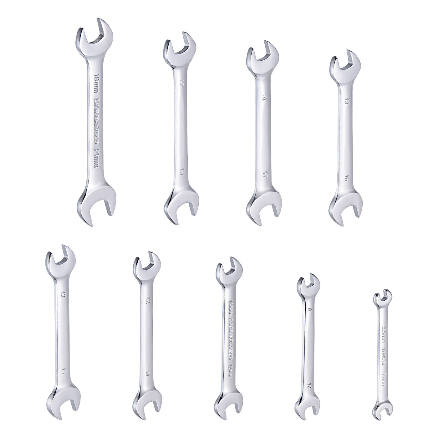 uxcell Uxcell Double Open-End Wrench Set, 5.5-21mm Metric CR-V with Rolling Pouch, 10-Piece