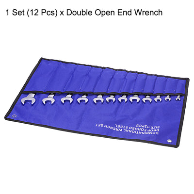 Harfington Uxcell Double Open-End Wrench Set, 5.5-24mm Metric CR-V with Rolling Pouch, 12-Piece