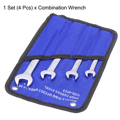 Harfington Uxcell Combination Wrench Set, 10-17mm Open End and Box End with Rolling Pouch, 4-Piece