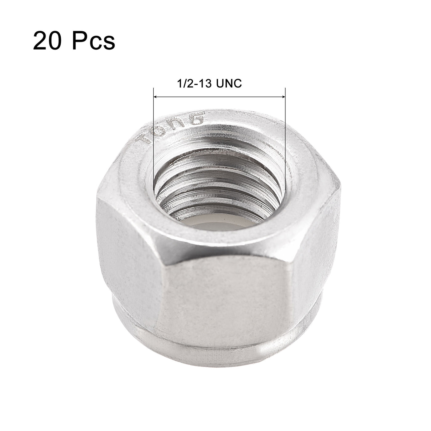 uxcell Uxcell 1/2-13 UNC Nylon Insert Hex Lock Nuts, 304 Stainless Steel, Plain Finish, 20pcs