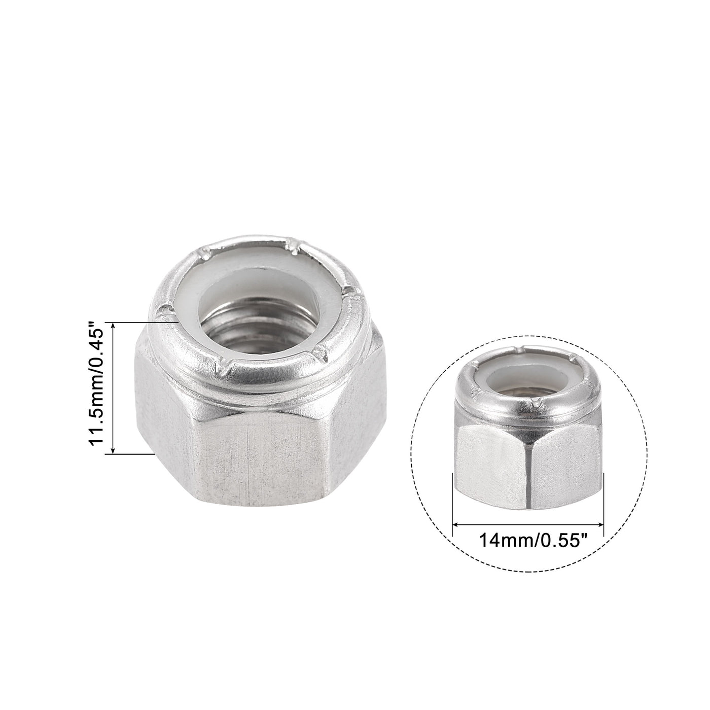 uxcell Uxcell 3/8-16 UNC Nylon Insert Hex Lock Nuts, 304 Stainless Steel, Plain Finish, 10pcs