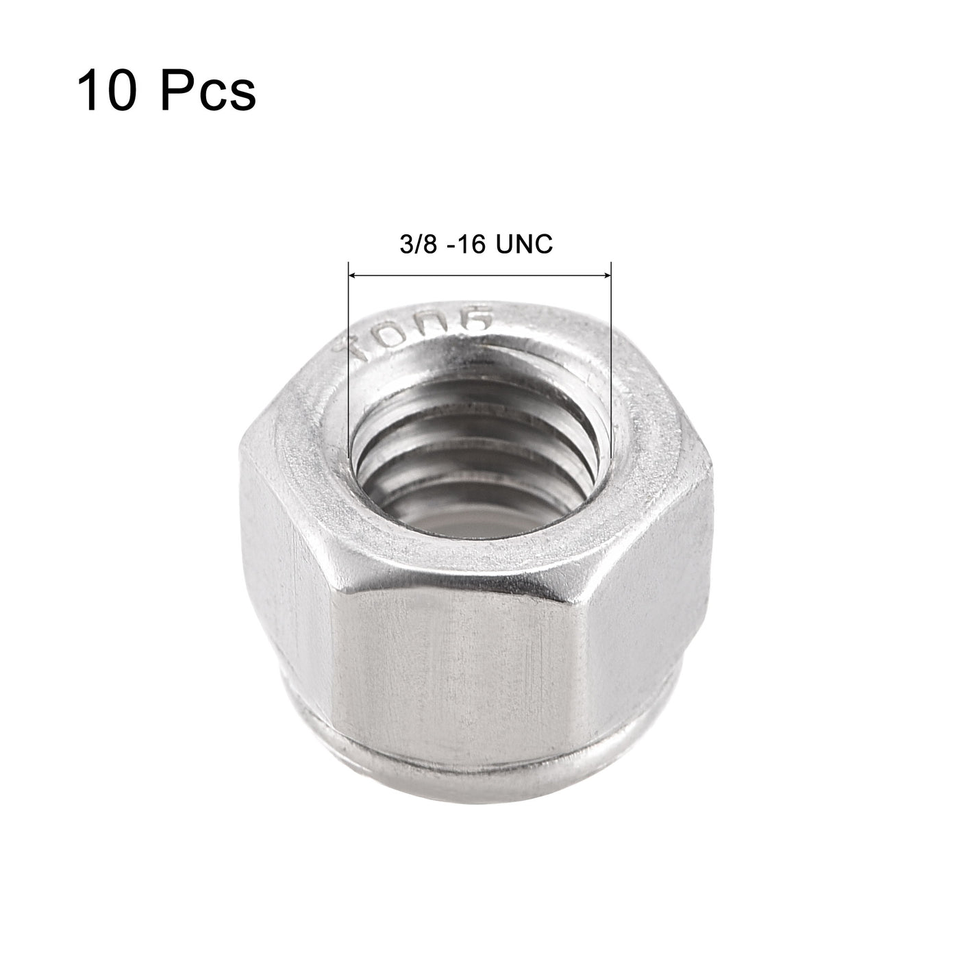 uxcell Uxcell 3/8-16 UNC Nylon Insert Hex Lock Nuts, 304 Stainless Steel, Plain Finish, 10pcs