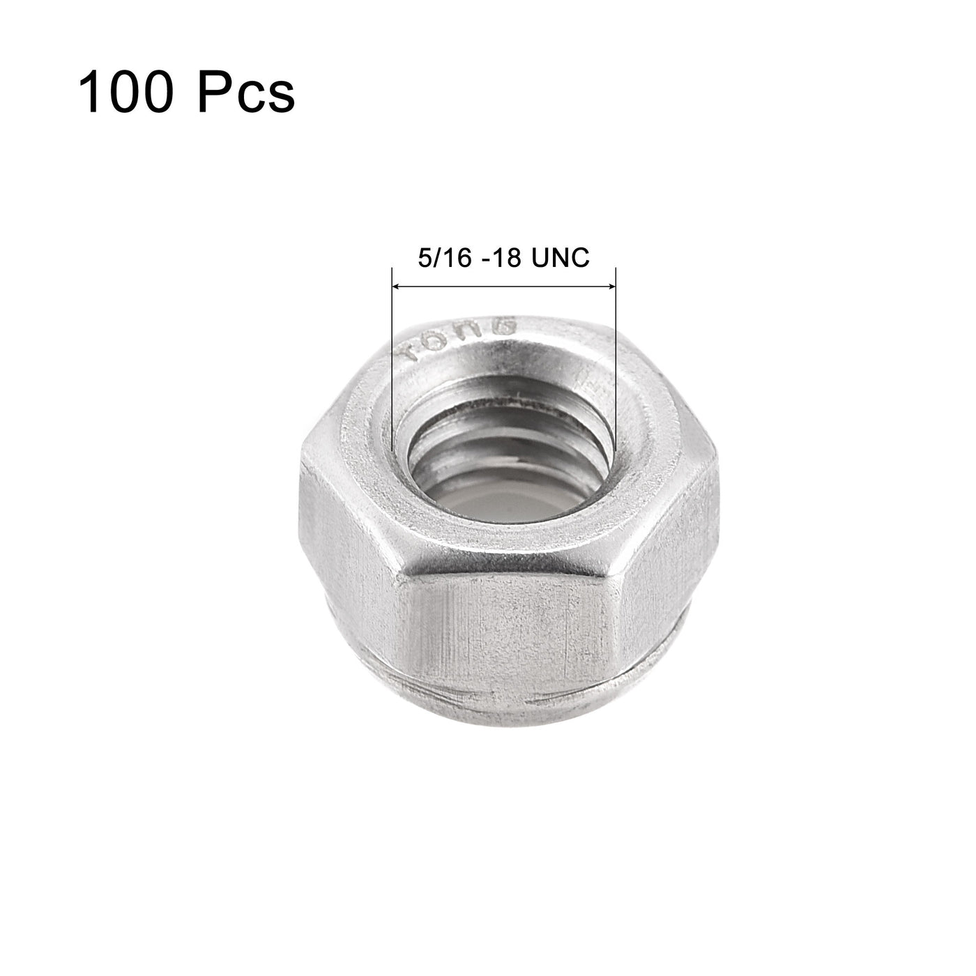 Uxcell Uxcell 5/16-18 UNC Nylon Insert Hex Lock Nuts, 304 Stainless Steel, Plain Finish 100pcs