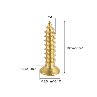 Harfington Uxcell Brass Wood Screws, M2x10mm Phillips Flat Head Self Tapping Connector for Door, Cabinet, Wooden Furniture 25Pcs