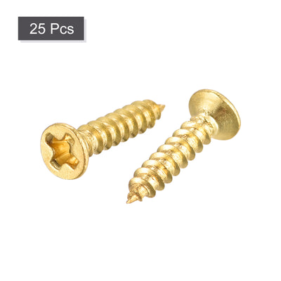 Harfington Uxcell Brass Wood Screws, M2x10mm Phillips Flat Head Self Tapping Connector for Door, Cabinet, Wooden Furniture 25Pcs