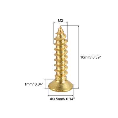 Harfington Uxcell Brass Wood Screws, M2x10mm Phillips Flat Head Self Tapping Connector for Door, Cabinet, Wooden Furniture 50Pcs