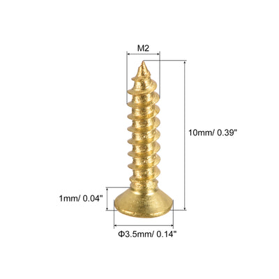 Harfington Uxcell Brass Wood Screws, M2x10mm Phillips Flat Head Self Tapping Connector for Door, Cabinet, Wooden Furniture 100Pcs
