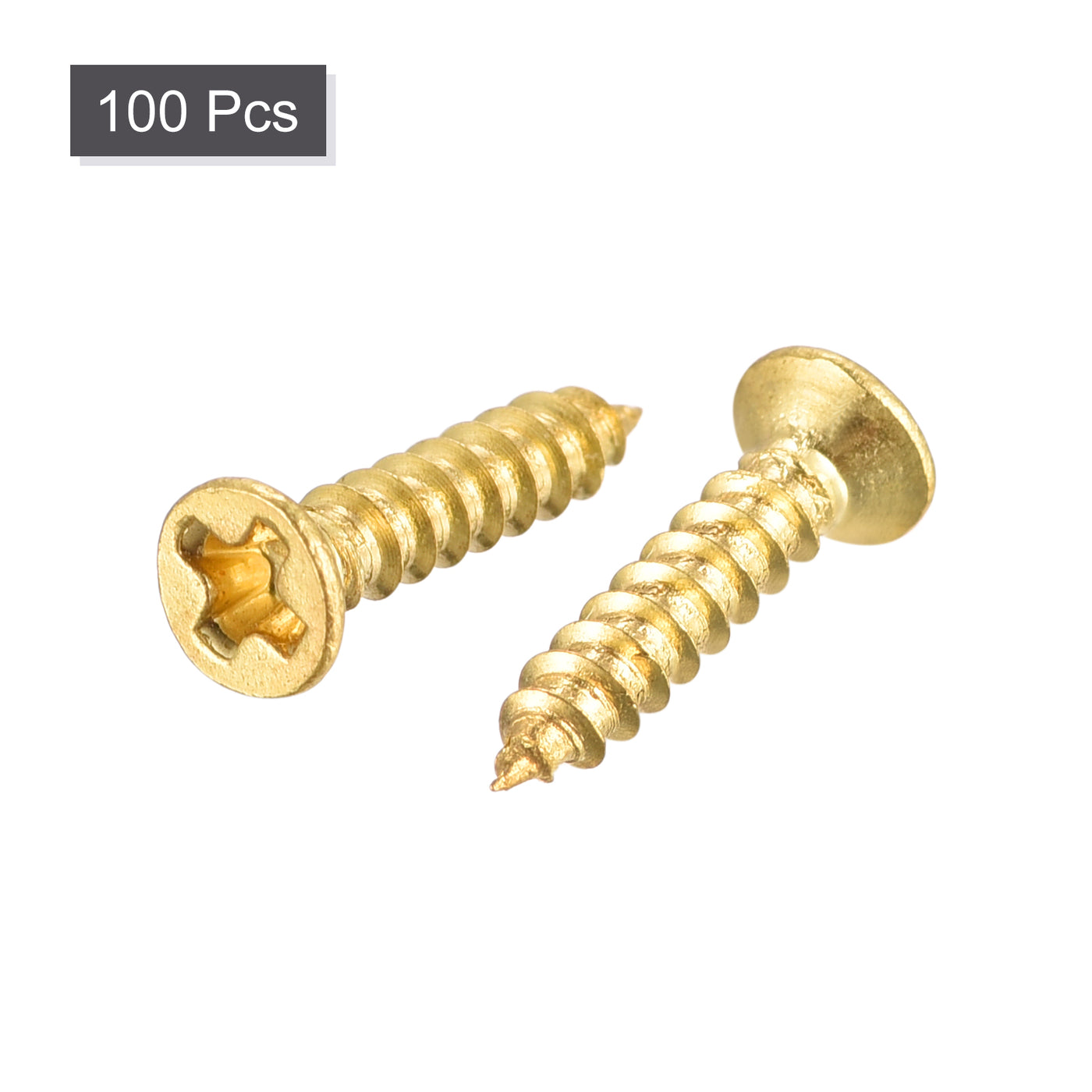 uxcell Uxcell Brass Wood Screws, M2x10mm Phillips Flat Head Self Tapping Connector for Door, Cabinet, Wooden Furniture 100Pcs