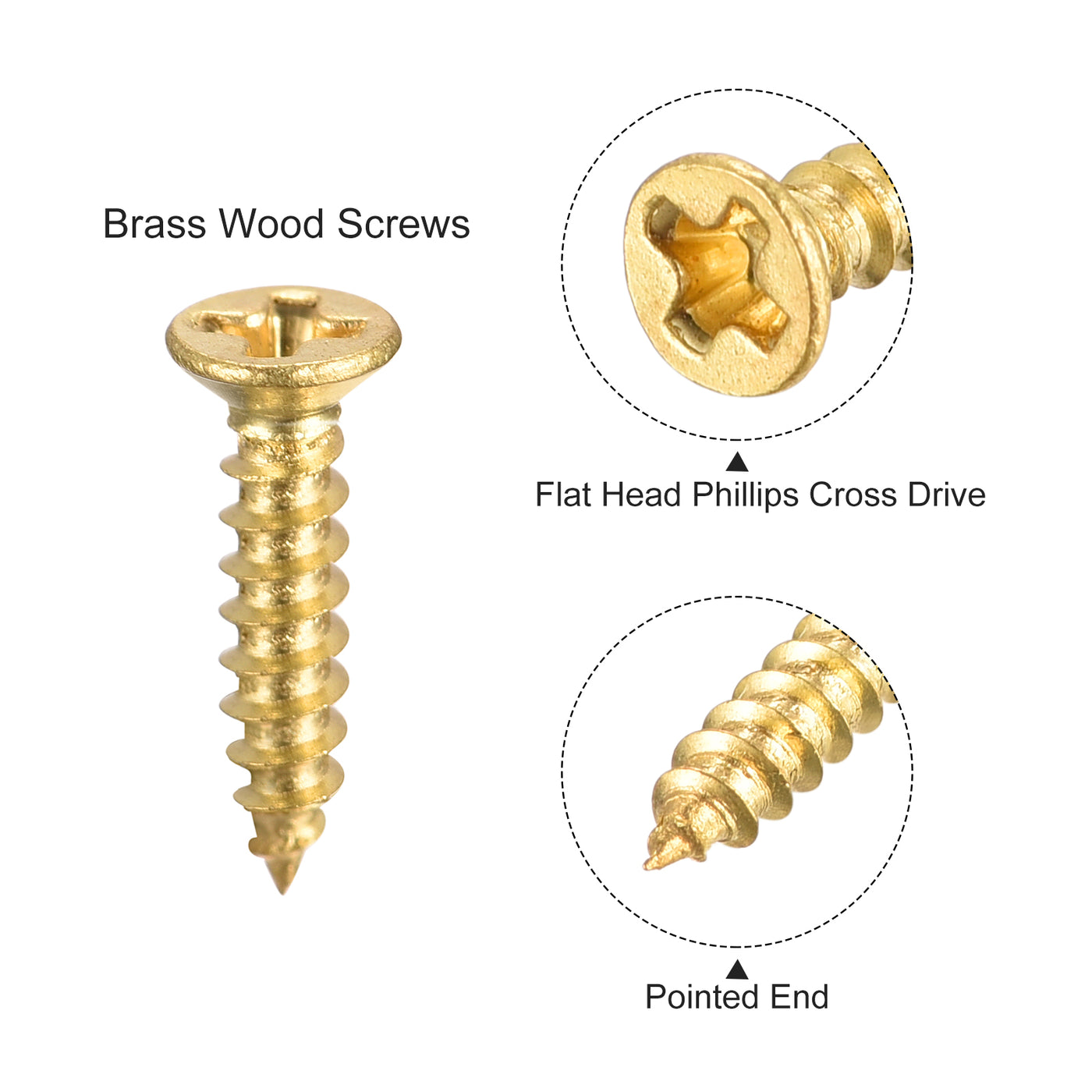 uxcell Uxcell Brass Wood Screws, M2x10mm Phillips Flat Head Self Tapping Connector for Door, Cabinet, Wooden Furniture 100Pcs