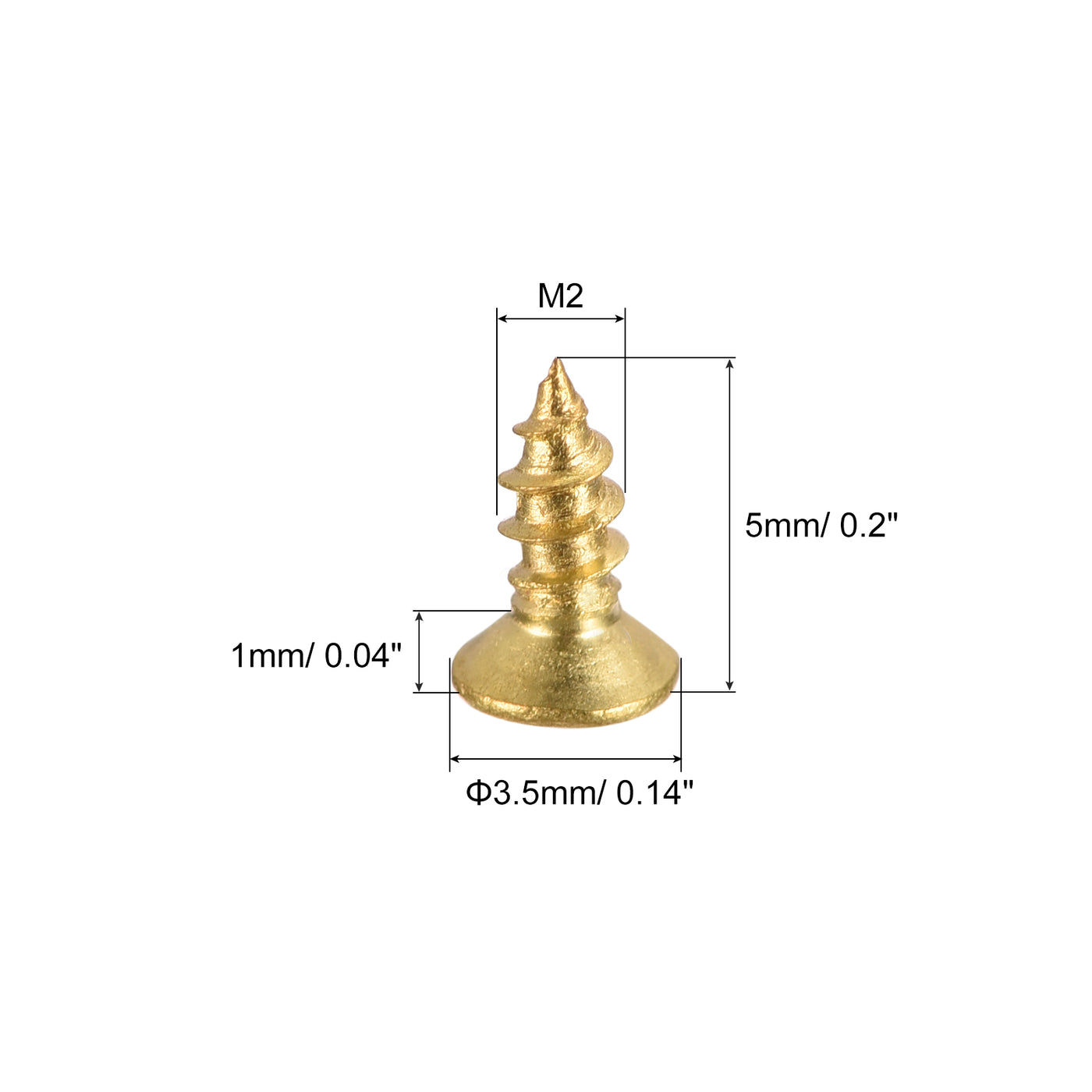 uxcell Uxcell Brass Wood Screws, M2x5mm Phillips Flat Head Self Tapping Connector for Door, Cabinet, Wooden Furniture 100Pcs