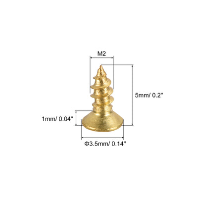 Harfington Uxcell Brass Wood Screws, M2x5mm Phillips Flat Head Self Tapping Connector for Door, Cabinet, Wooden Furniture 100Pcs