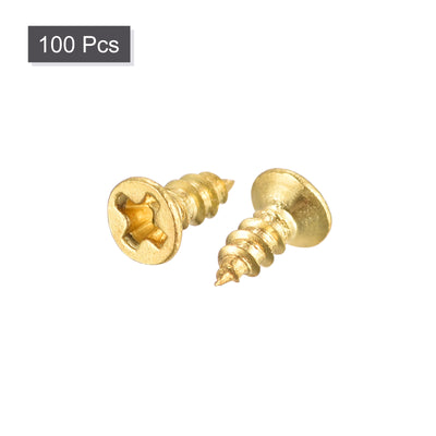 Harfington Uxcell Brass Wood Screws, M2x5mm Phillips Flat Head Self Tapping Connector for Door, Cabinet, Wooden Furniture 100Pcs