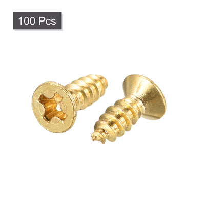Harfington Uxcell Brass Wood Screws, M3x10mm Phillips Flat Head Self Tapping Connector for Door, Cabinet, Wooden Furniture 100Pcs