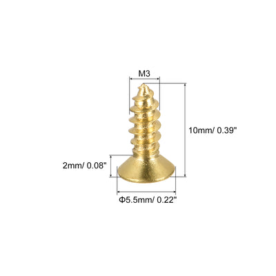 Harfington Uxcell Brass Wood Screws, M3x10mm Phillips Flat Head Self Tapping Connector for Door, Cabinet, Wooden Furniture 50Pcs
