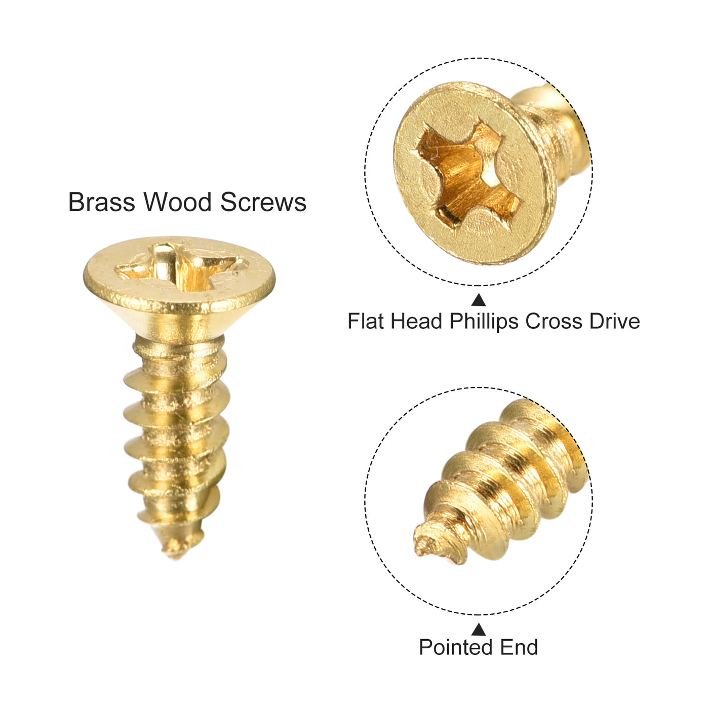 uxcell Uxcell Brass Wood Screws, M3x10mm Phillips Flat Head Self Tapping Connector for Door, Cabinet, Wooden Furniture 50Pcs