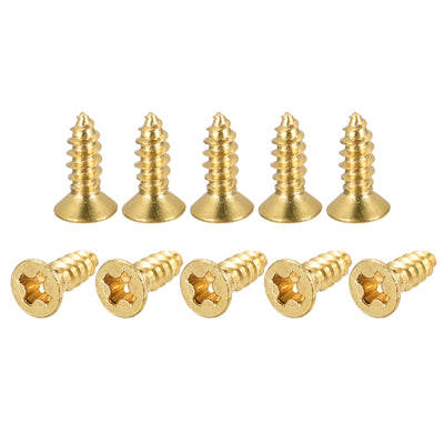 Harfington Uxcell Brass Wood Screws, M3x10mm Phillips Flat Head Self Tapping Connector for Door, Cabinet, Wooden Furniture 50Pcs