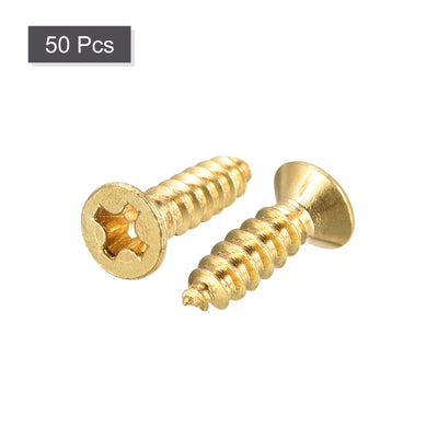 Harfington Uxcell Brass Wood Screws, M3x12mm Phillips Flat Head Self Tapping Connector for Door, Cabinet, Wooden Furniture 50Pcs