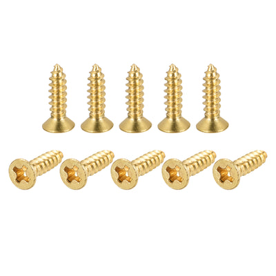 Harfington Uxcell Brass Wood Screws, M3x10mm Phillips Flat Head Self Tapping Connector for Door, Cabinet, Wooden Furniture 30Pcs