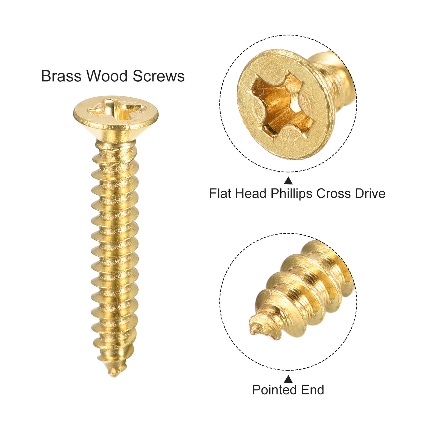 uxcell Uxcell Brass Wood Screws, M3x20mm Phillips Flat Head Self Tapping Connector for Door, Cabinet, Wooden Furniture 25Pcs