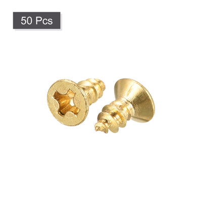 Harfington Uxcell Brass Wood Screws, M3.5x12mm Phillips Flat Head Self Tapping Connector for Door, Cabinet, Wooden Furniture 50Pcs