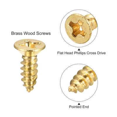 Harfington Uxcell Brass Wood Screws, M3.5x12mm Phillips Flat Head Self Tapping Connector for Door, Cabinet, Wooden Furniture 50Pcs